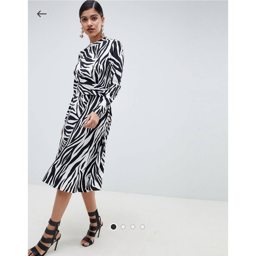 Zebra Patterns Flared Long Sleeves High-Neck Dress - Picture 3 of 15
